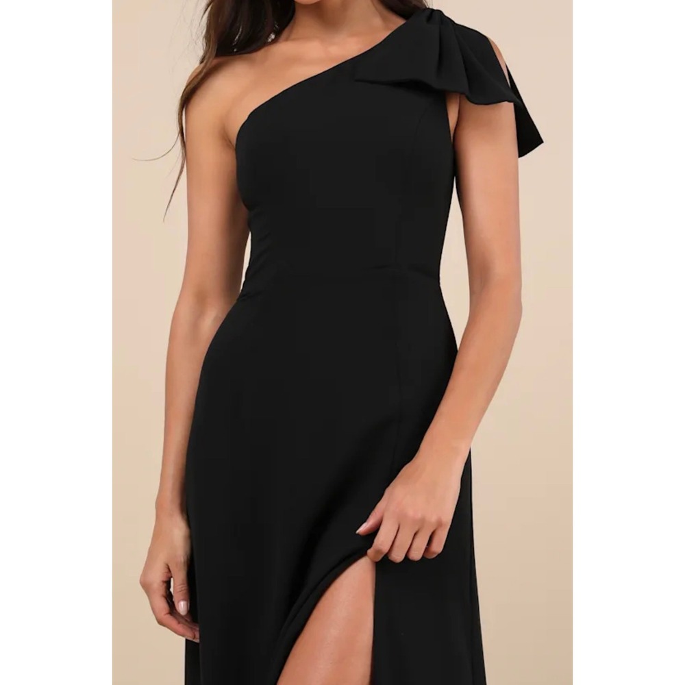 Lulus Simply Brilliant Black One Shoulder Bow Maxi Dress Formal Gown Size L 2892